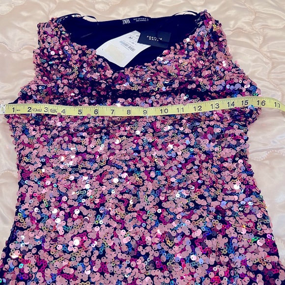 Zara Cowl Neck, Multicolor Sequins Dress - Picture 4 of 12